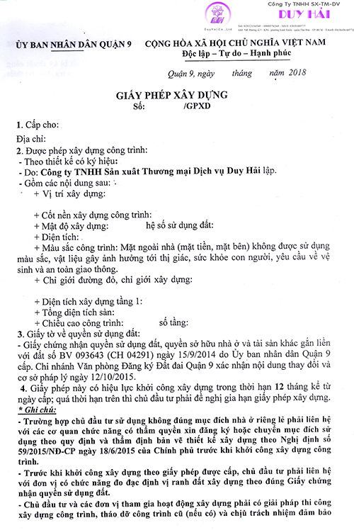Giấy Phép Xây Dựng Quận 9